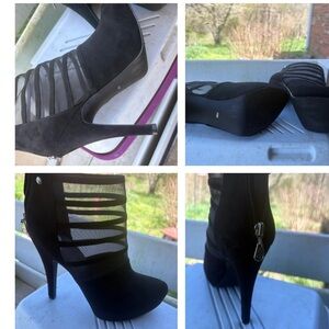 Black Stiletto Heels with Fringe Details